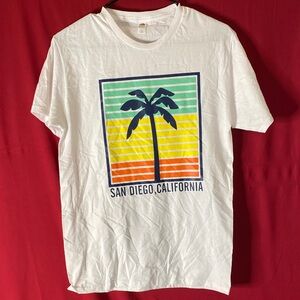 Fruit of the Loom White Tee with Tropical Graphic